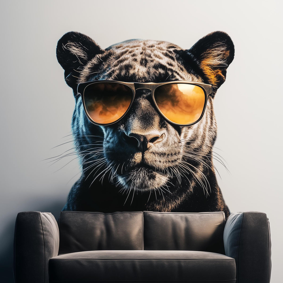 Black Panther Wall Decal featuring reflective golden sunglasses