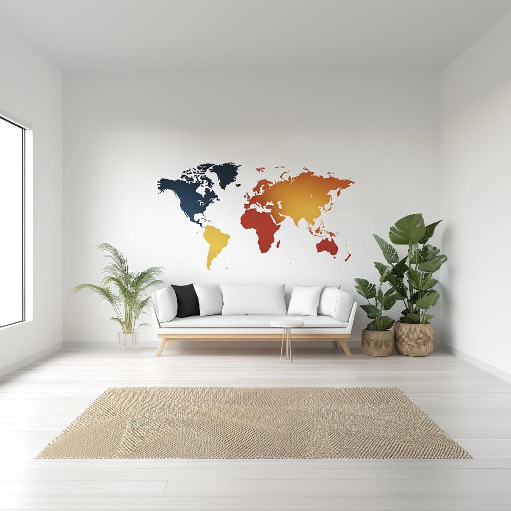 Gradient World Map Wall Decal featuring simplified continent silhouettes