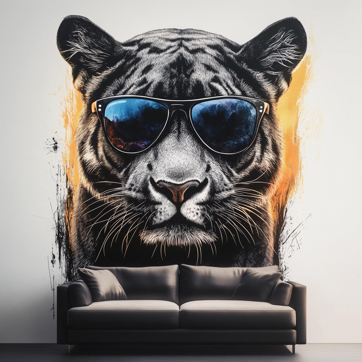 Black Panther Graffiti Wall Decal featuring reflective sunglasses and an urban graffiti style background