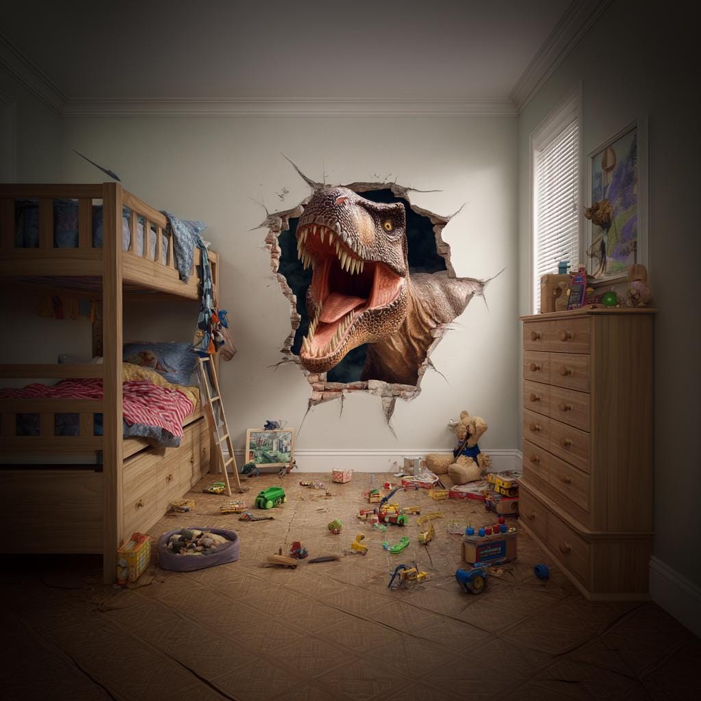 Alternate product presentation of T-Rex 3D Wall Decal for Kids Room.