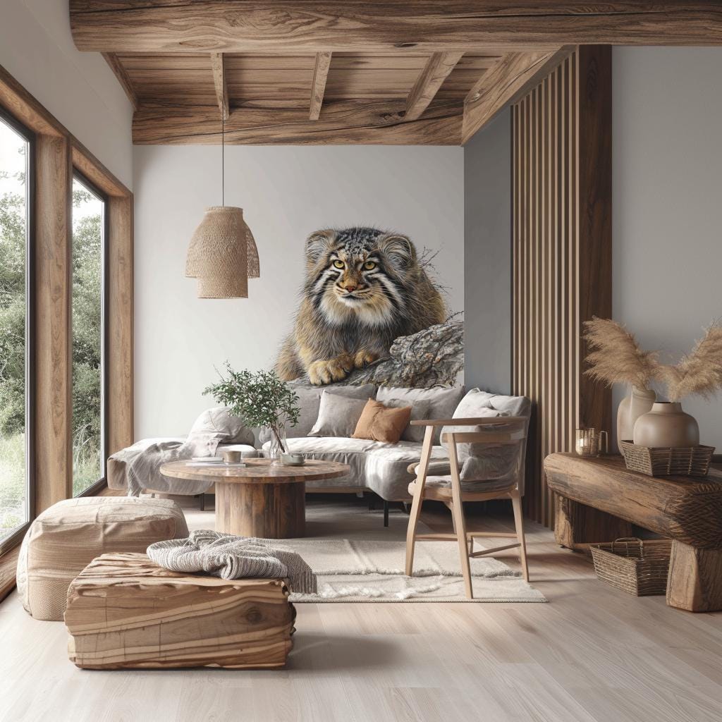 Pallas Cat Wall Decal featuring a realistic manul cat resting on a rock