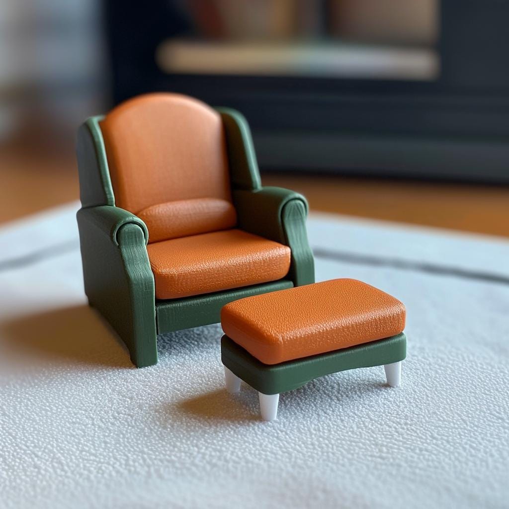 Alternate product view of 3D Printed 1:12 Modern Chair and Ottoman.