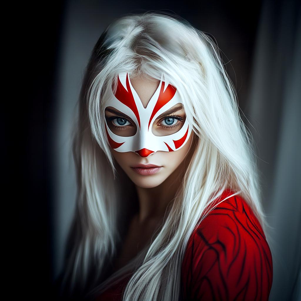 Kitsune Half Mask featuring pointed ears and Japanese folklore facial markings
