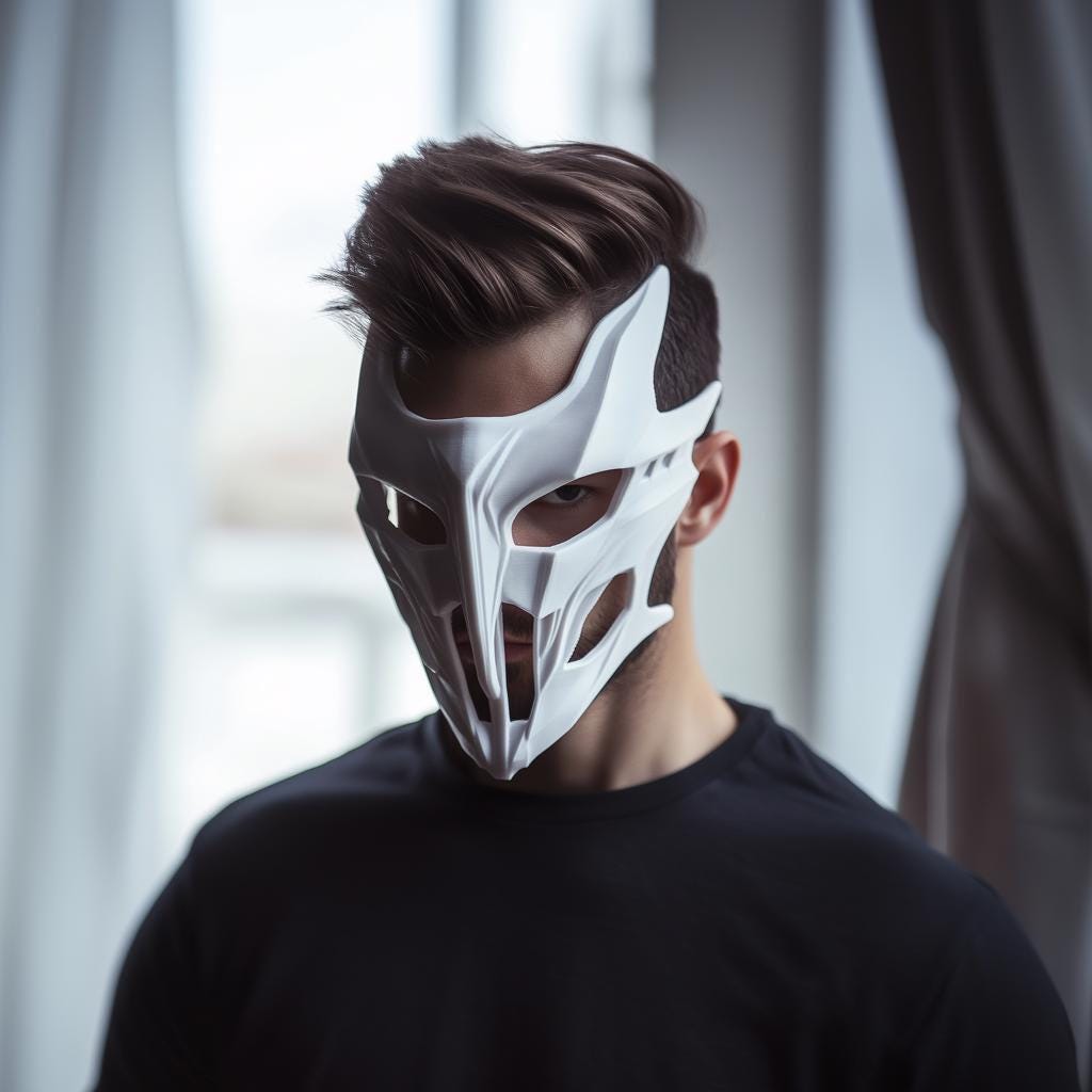 Futuristic White Cosplay Mask featuring narrow eye openings and futuristic contours