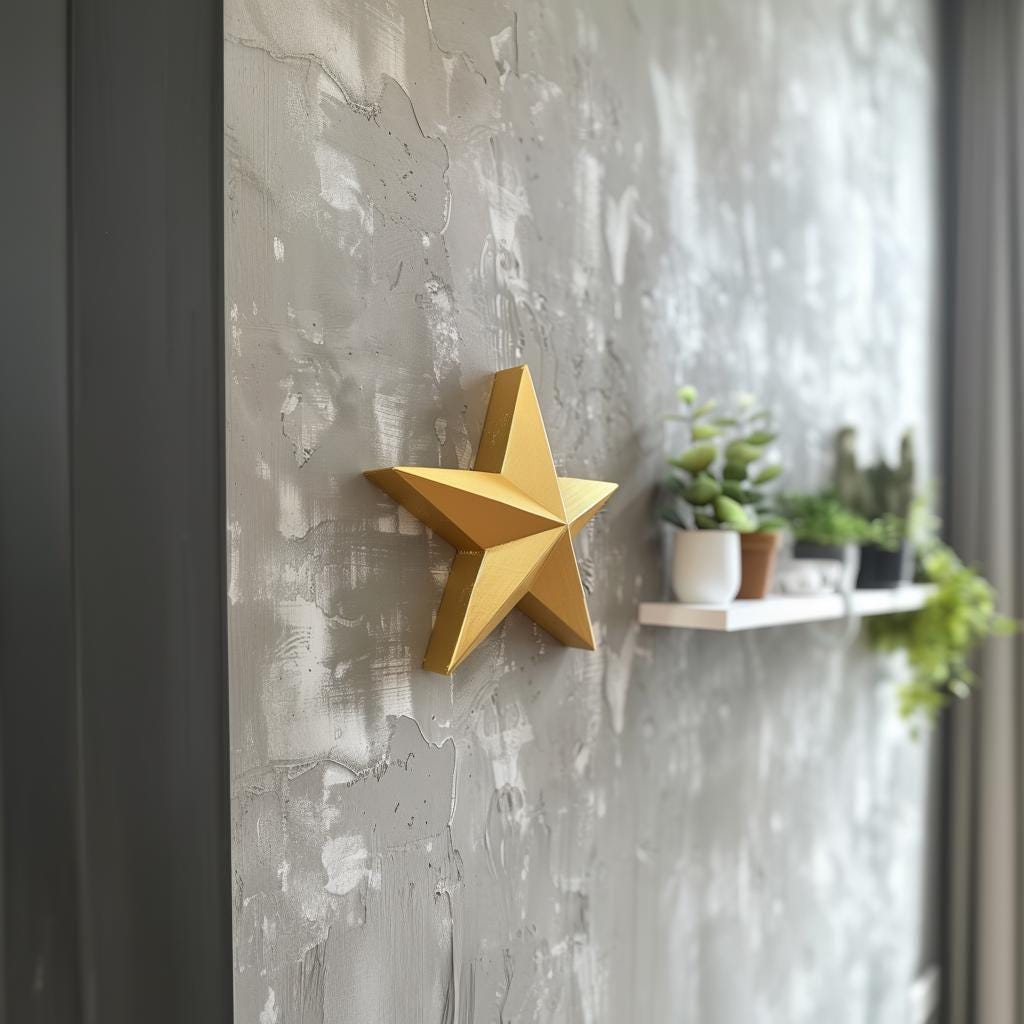 3D printed Geometric Star Wall Sculpture with minimalist geometric design, made from matte PLA plastic