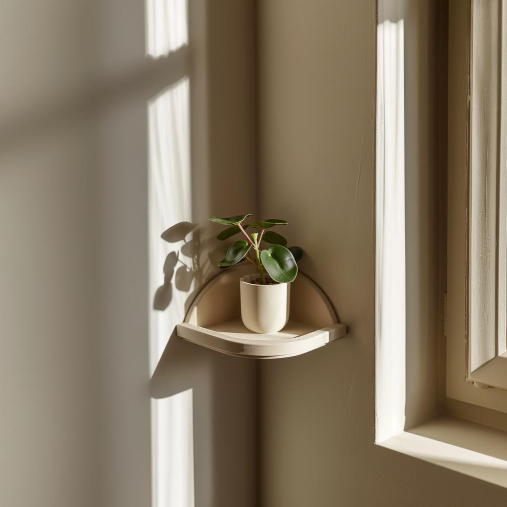 3D printed Minimal Corner Wall Shelf with compact display ledge designed for an inside corner