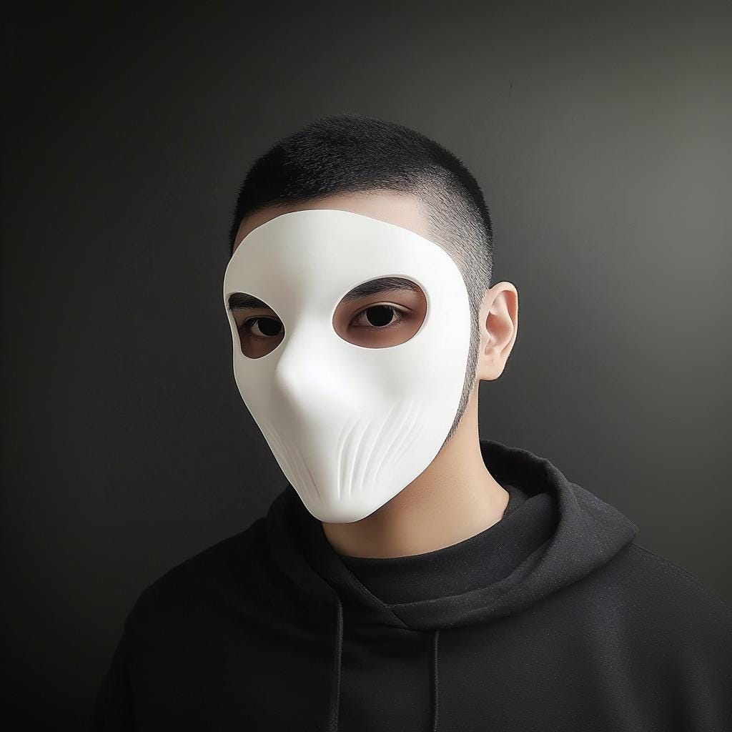 3D printed white full face cosplay mask with subtle contouring and wide eye cutouts