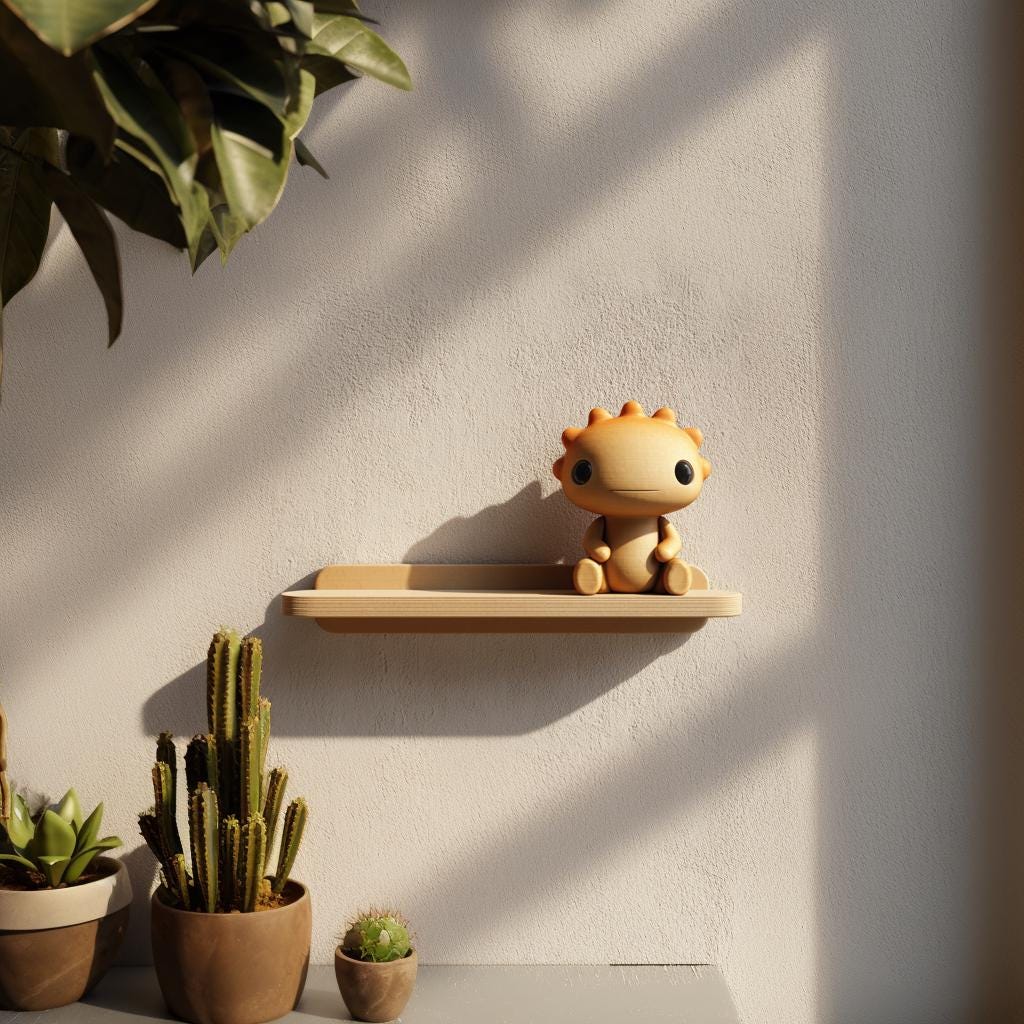 Sun Critter Wall Shelf featuring small sun like character sitting on a slim tray style ledge