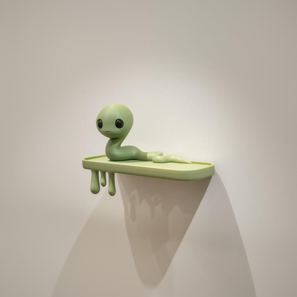 Snake Creature Wall Shelf featuring long wiggly creature character on a slim ledge and dripping supports beneath