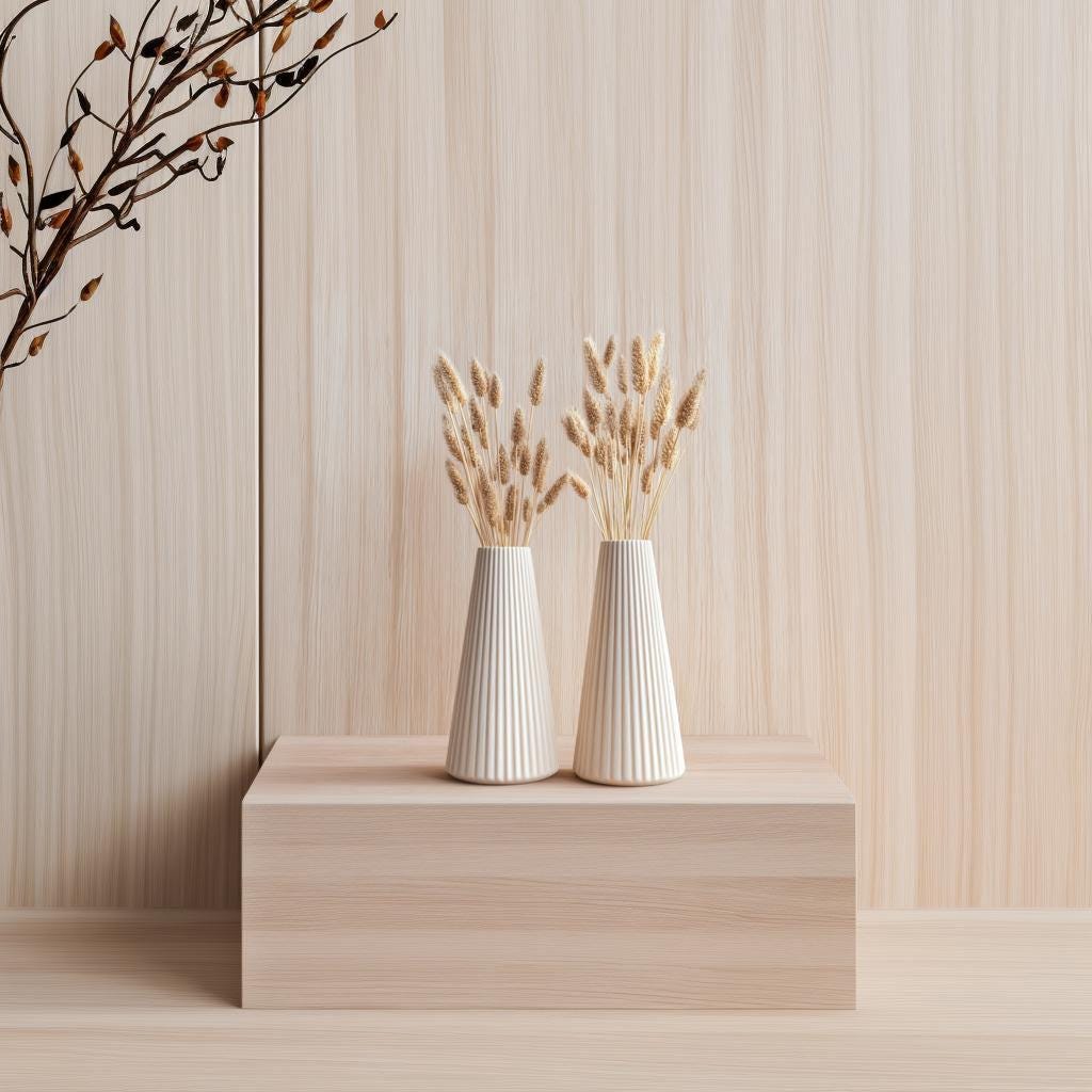 Origami Vase Set of 2 featuring pleated texture, each holding dried grasses
