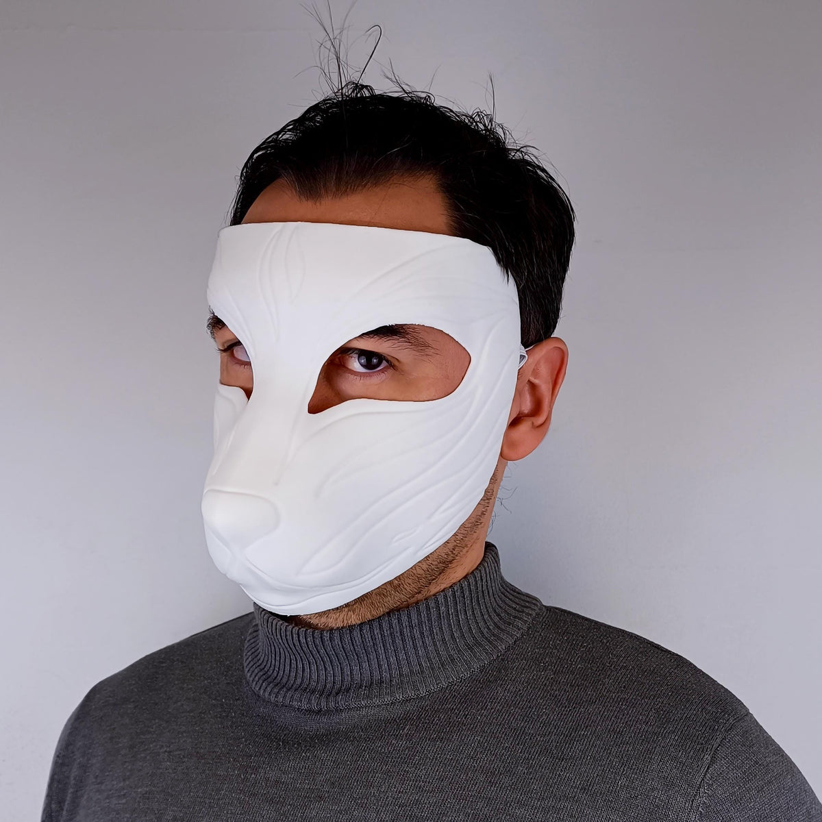 Full Kitsune Mask featuring pointed ears, red markings and Japanese folklore styling