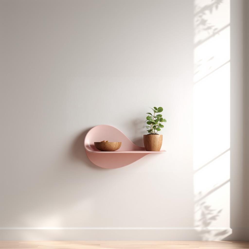 Wavy Wall Shelf featuring abstract wavy shape in pastel pink