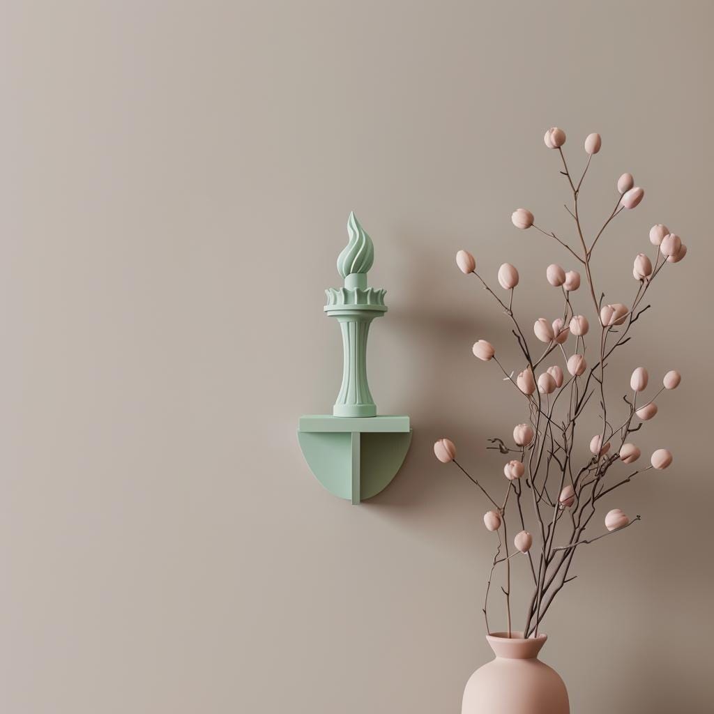 3D printed Liberty Torch Wall Sculpture with modern torch silhouette inspired by the Statue of Liberty