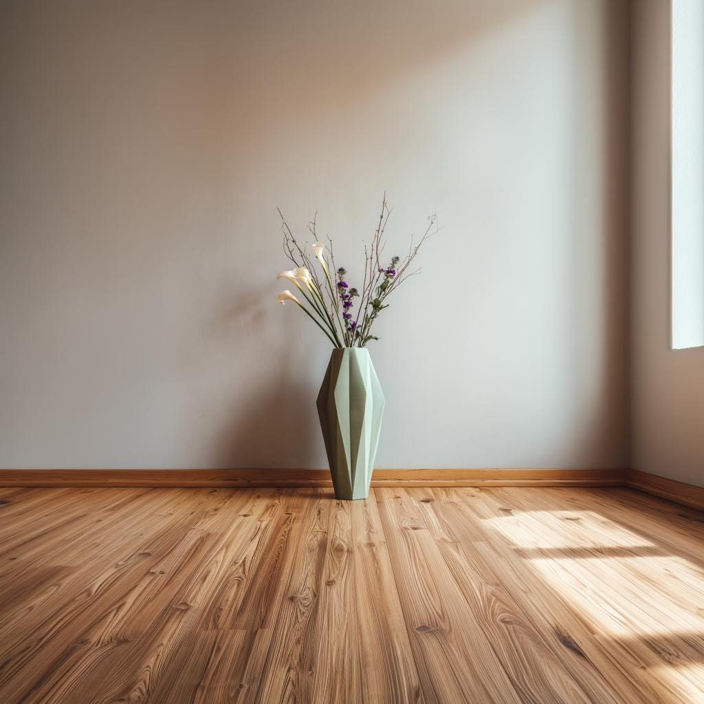 Faceted Dry Flower Vase featuring dried flowers in a minimalist interior