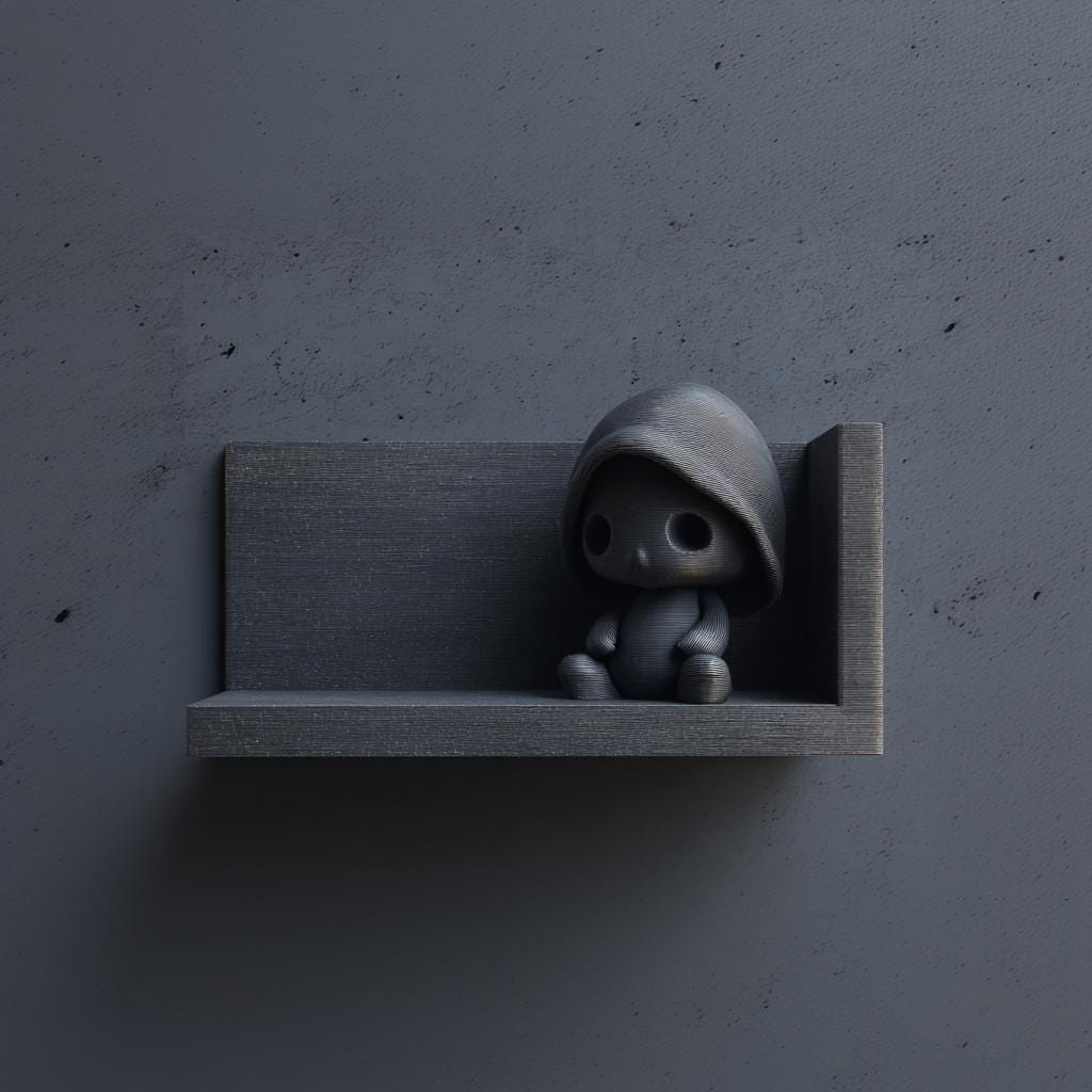 Product gallery view of 3D Printed Grim Hood Buddy Wall Shelf.