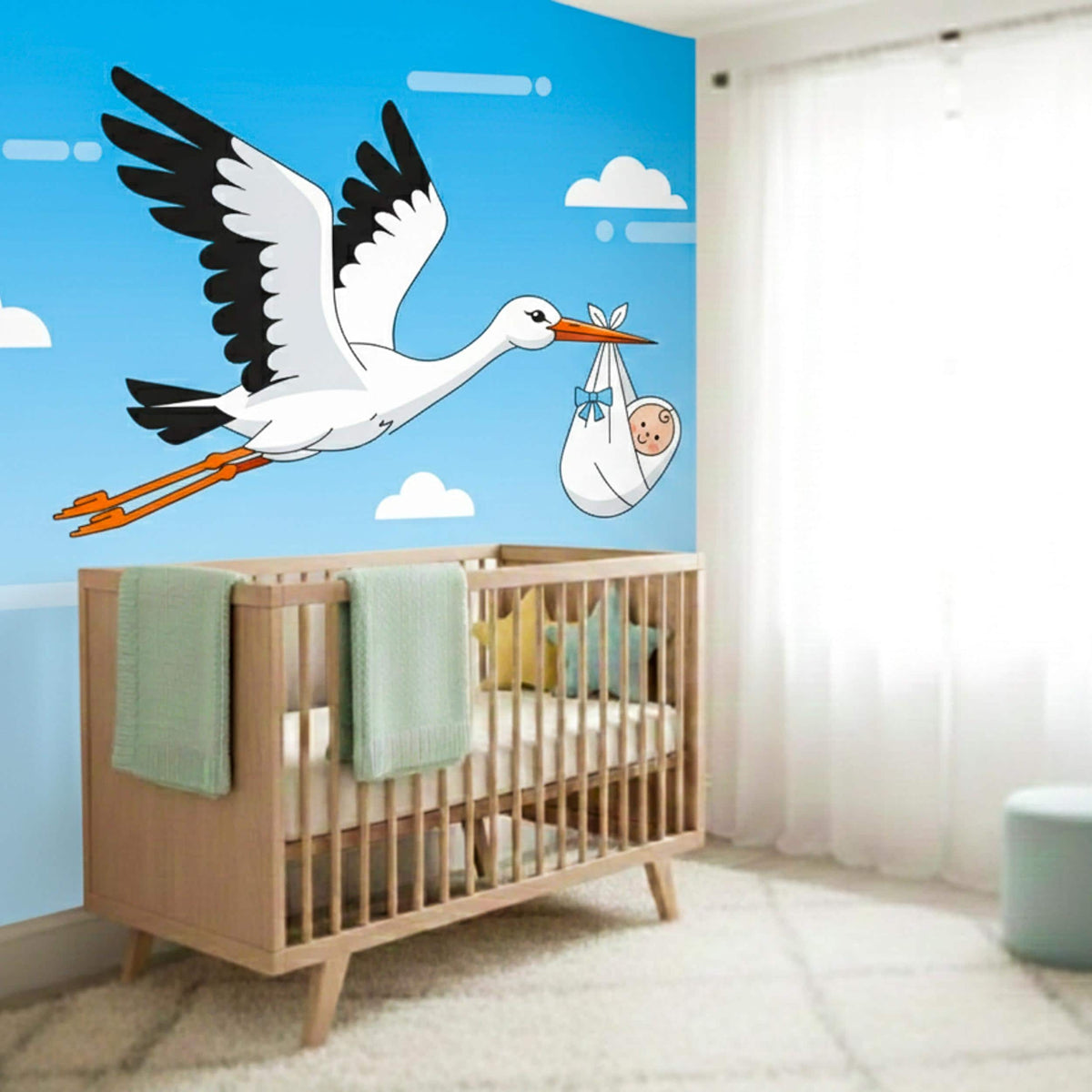 Product gallery view of Stork With Baby Wall Decal.