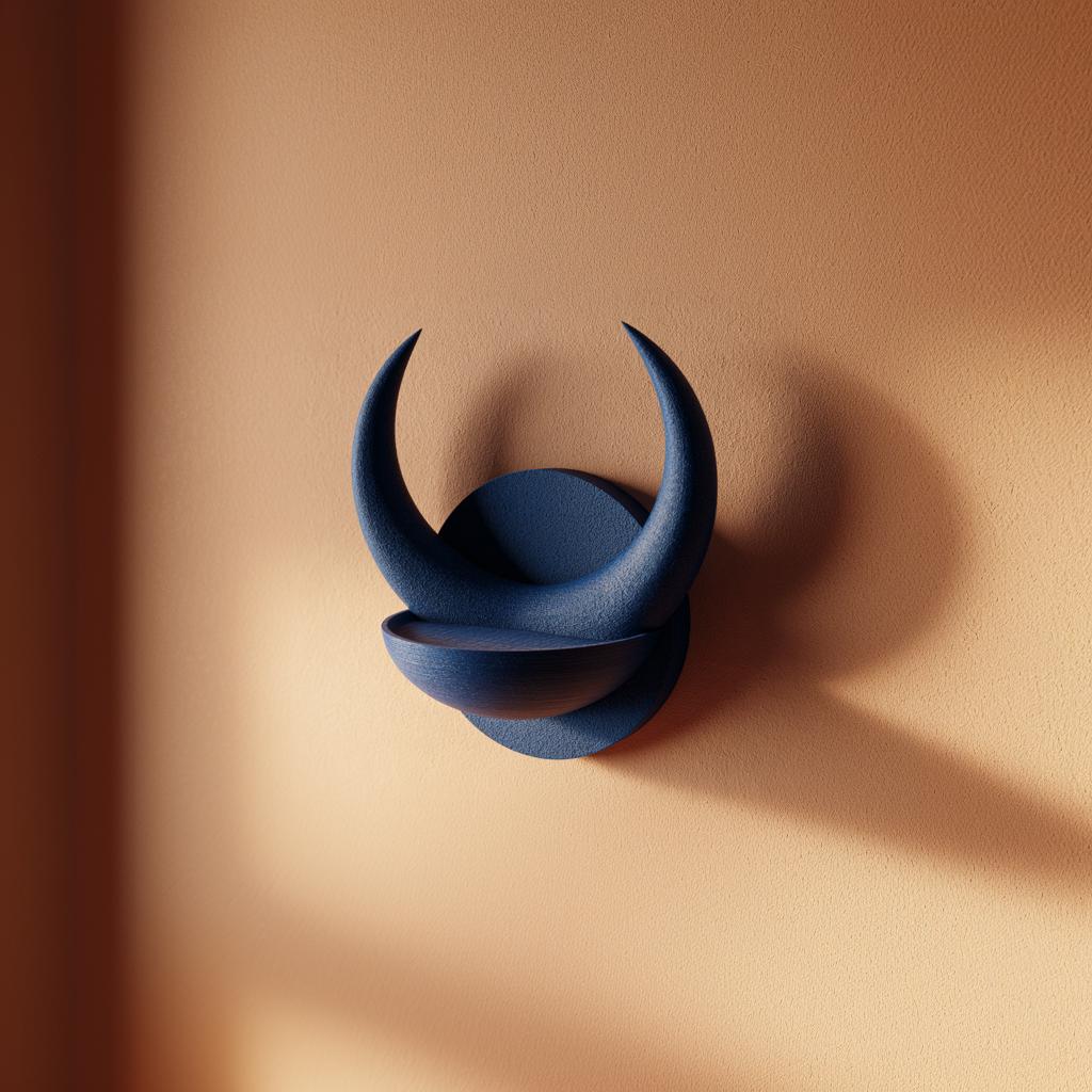 3D printed Crescent Horn Bowl Wall Shelf with two large crescent horns forming a small bowl