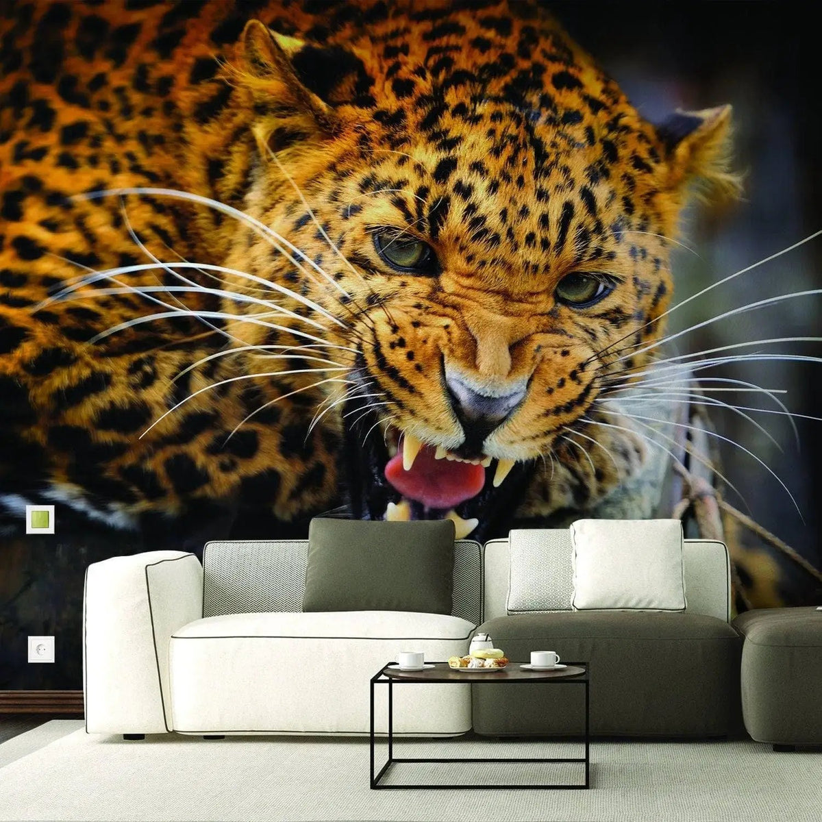Chic cat vinyl wall decal featuring a fierce jaguar design, enhancing home decor with stunning wall art.