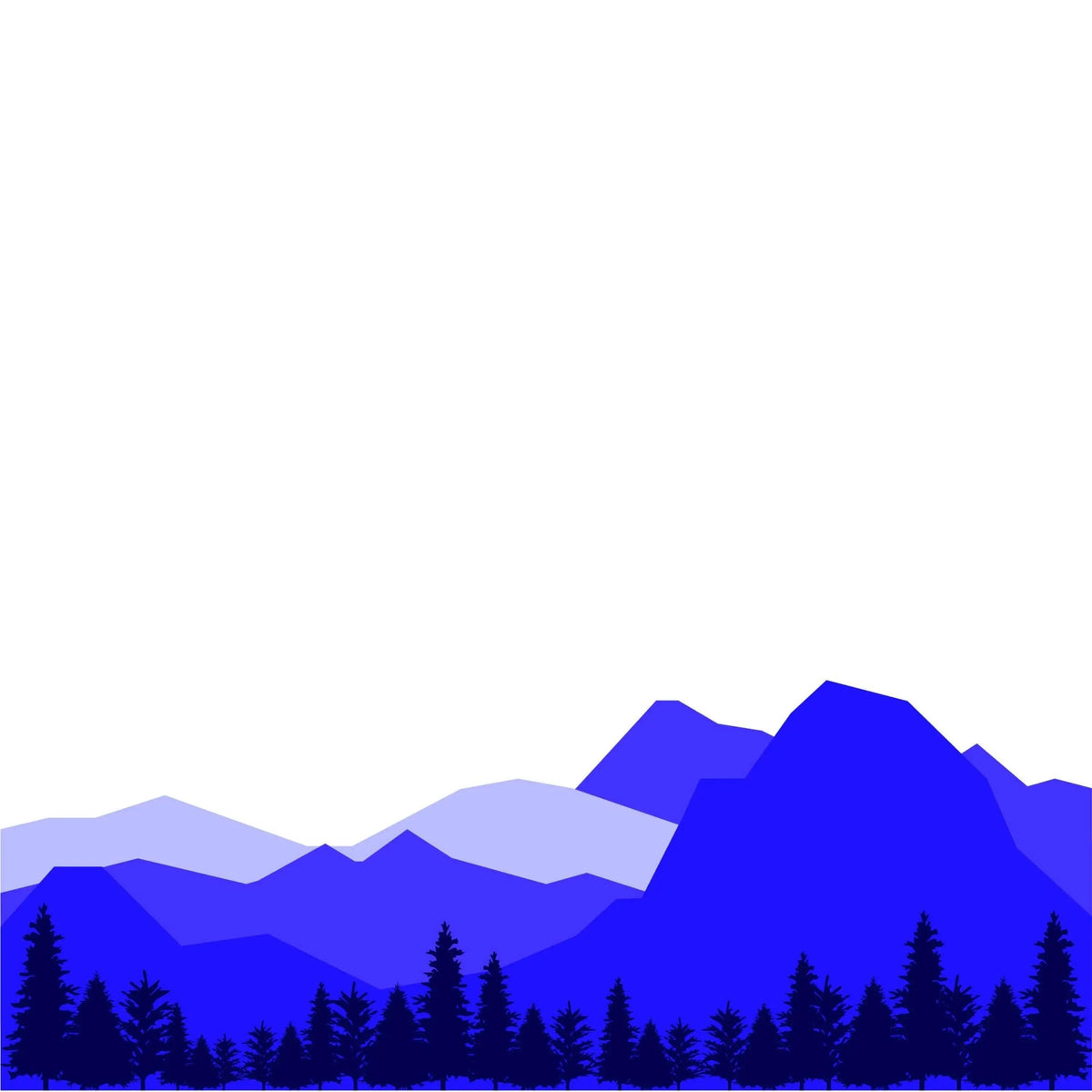 Majestic blue mountain wall decal with silhouetted trees.