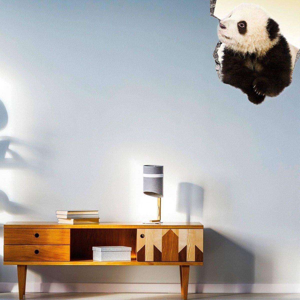 3D wildlife porthole wall decal featuring a cute panda emerging from the wall, adding charm to modern decor.