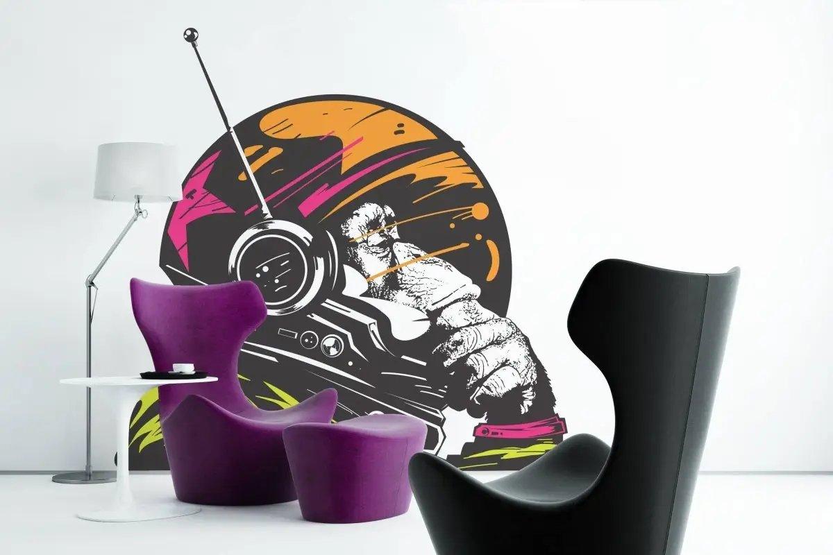 Cosmic Chimp decorative wall decal featuring an astronaut monkey on a vibrant background.
