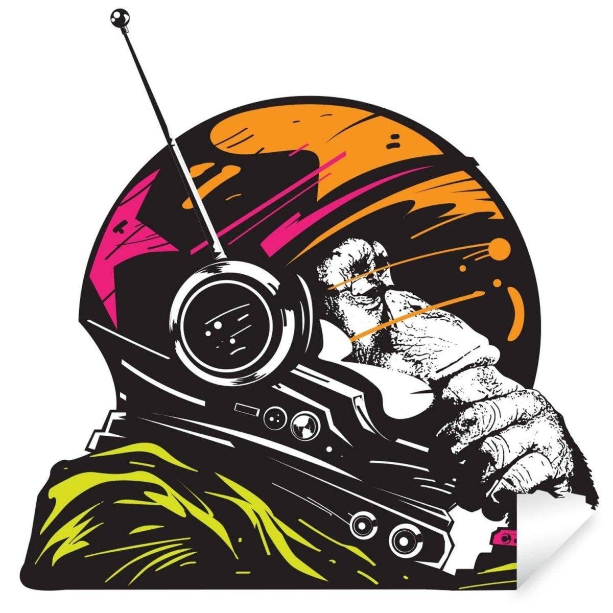 Cosmic Chimp decorative wall decal featuring an astronaut monkey in a colorful space helmet for room decor.