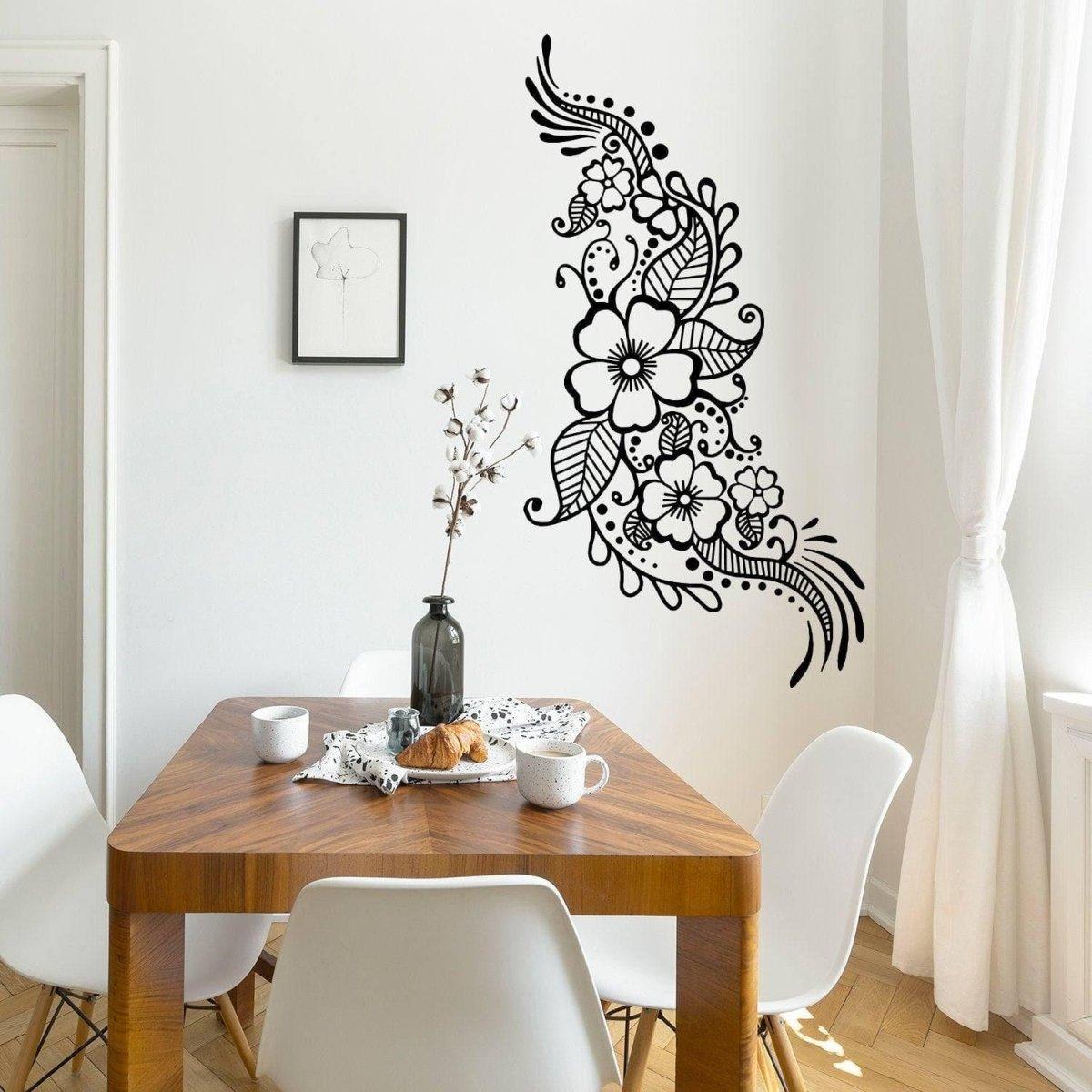 Henna art inspired wall decal in a stylish dining room, adding elegance to the space.
