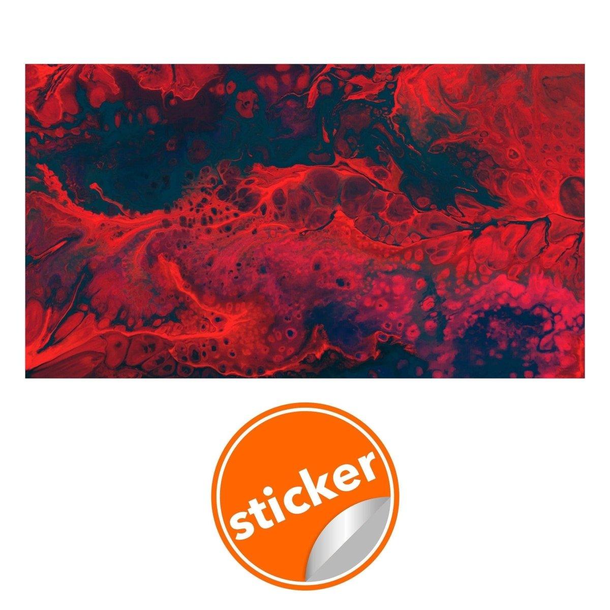 Vibrant red and blue abstract design on faux stone wallpaper sticker for easy home decor transformation.