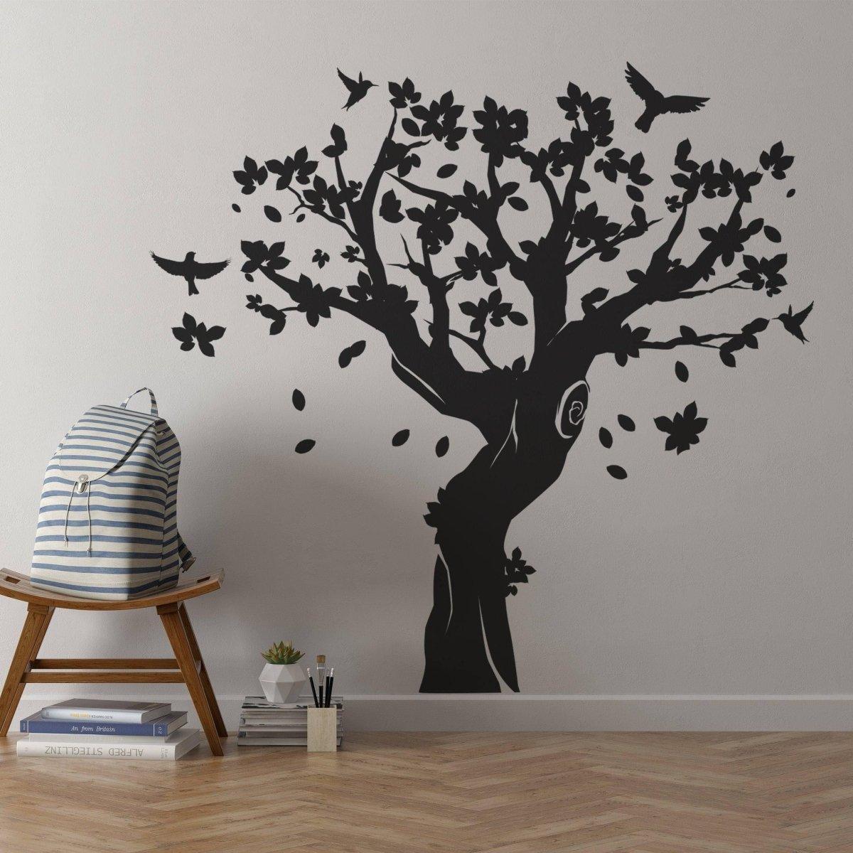 Contemporary tree wall art sticker in black.