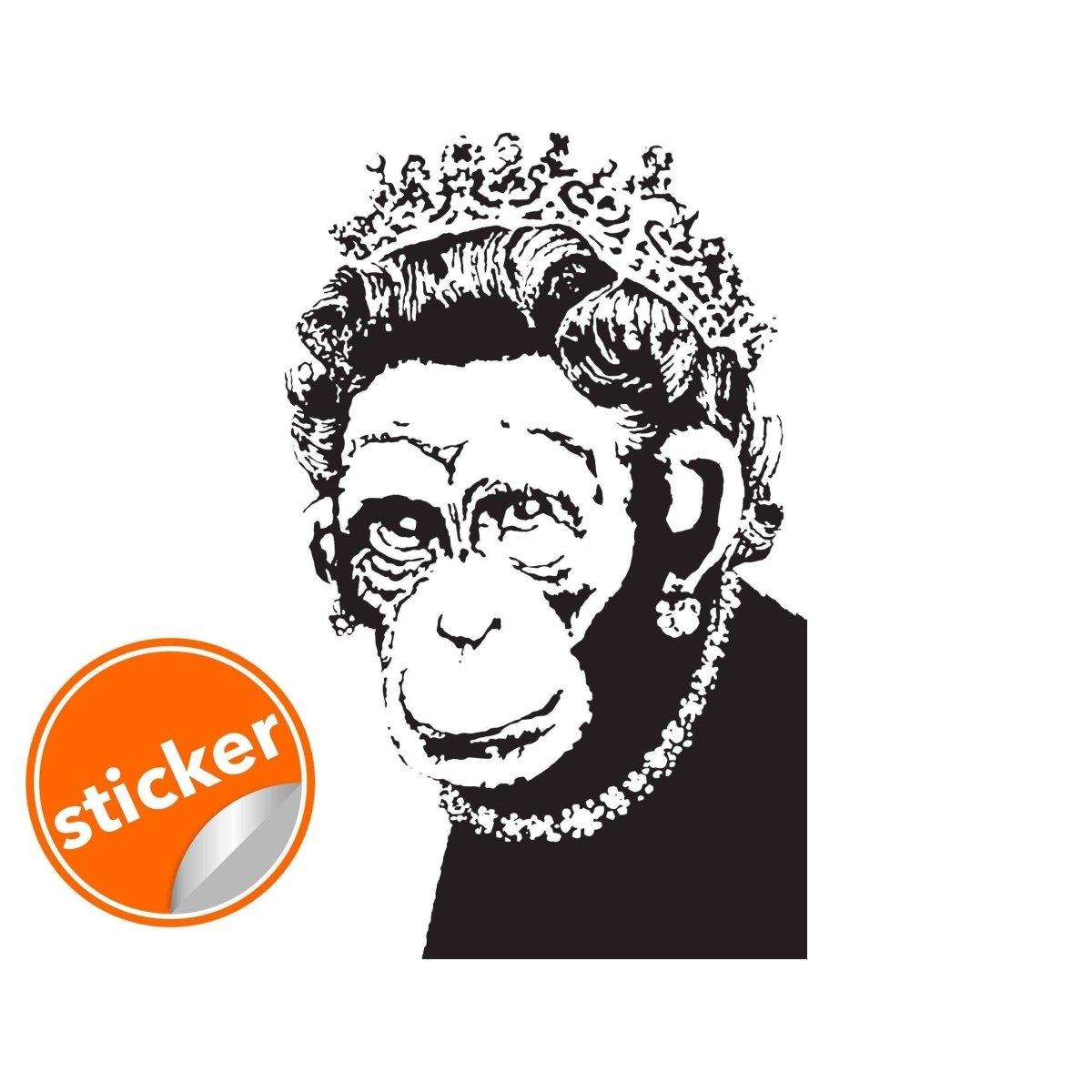 Humorous Queen Monkey vinyl wall art sticker with a crown and necklace.