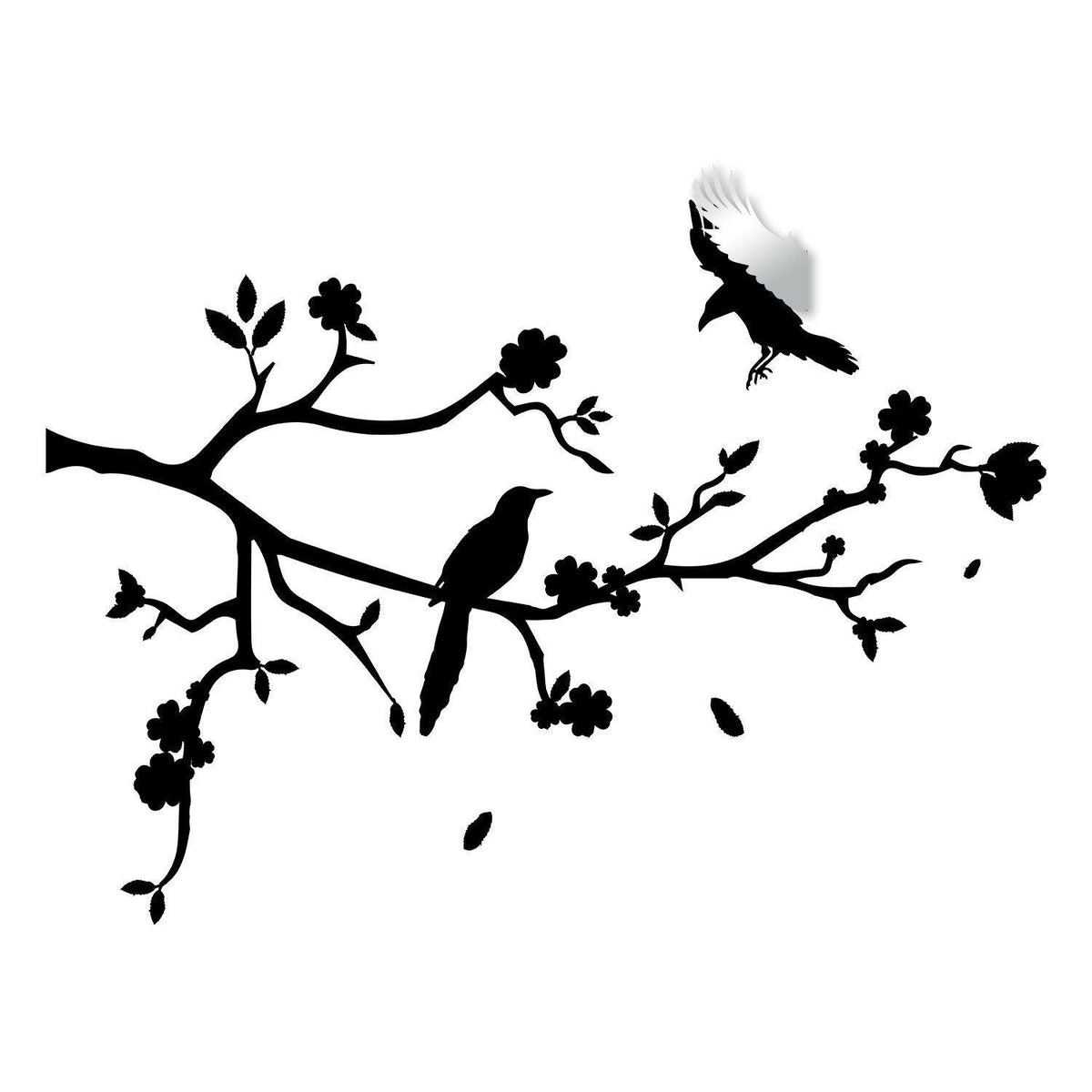 Black vinyl tree branch decal with birds.