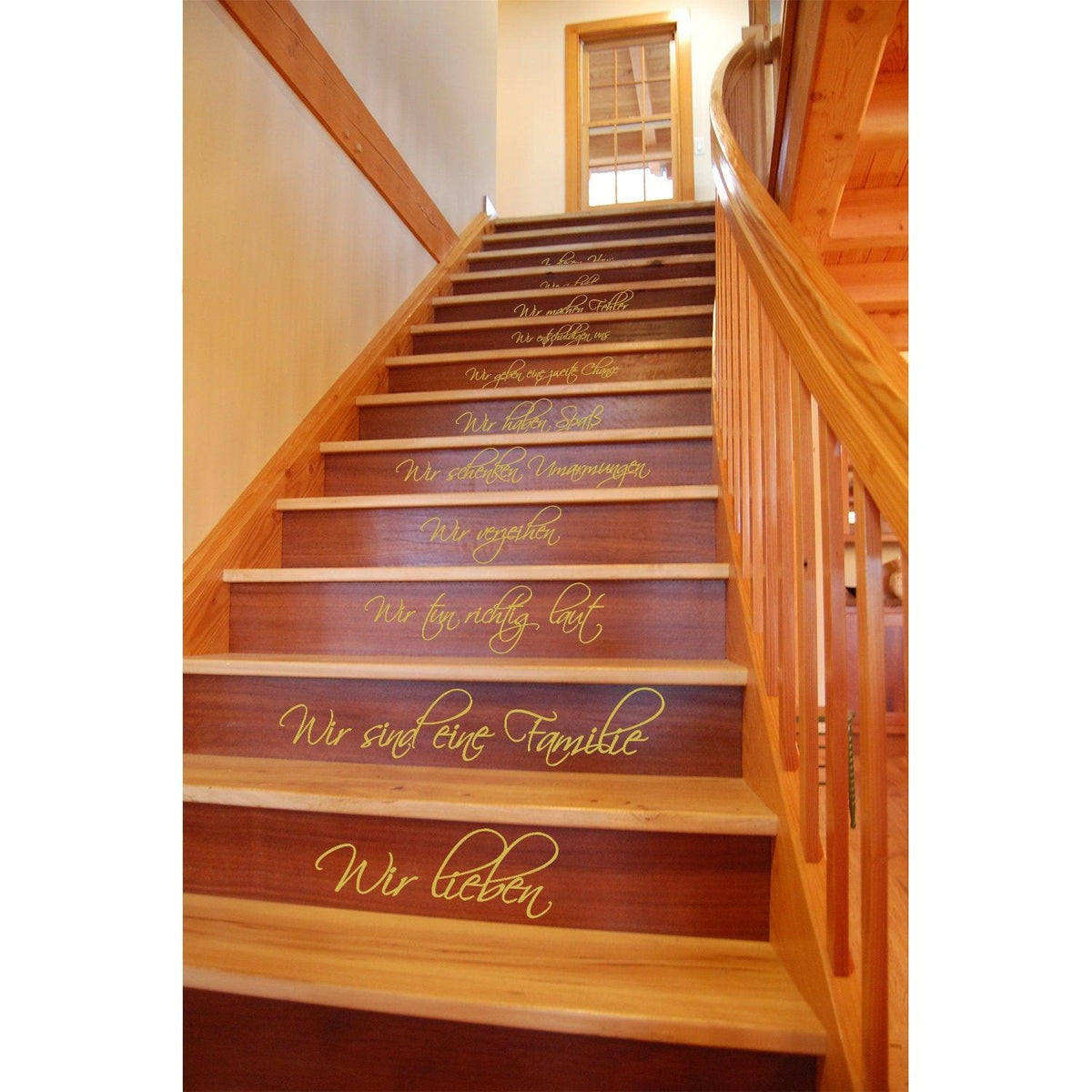 In This House Family Quote Vinyl Sticker on Wooden Staircase - Wall Decor with Inspirational Family Values