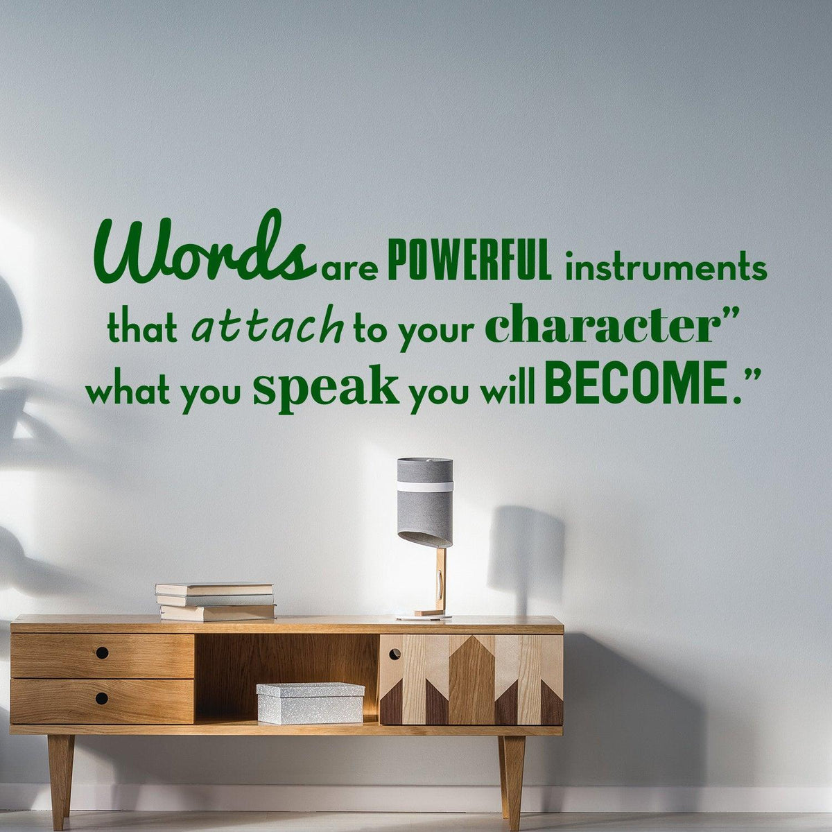Inspirational wall vinyl quote sticker displaying a motivational quote about the power of words.