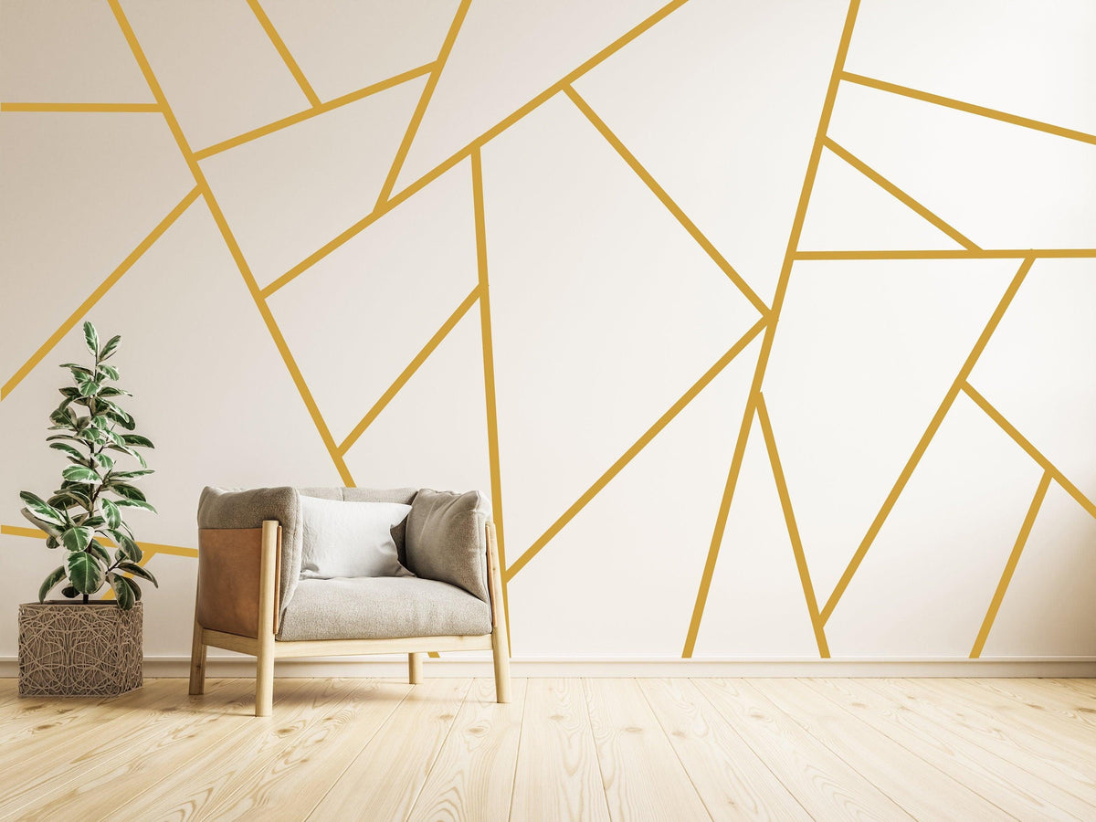 Black mountain line peel-and-stick decals displayed in a modern living room.