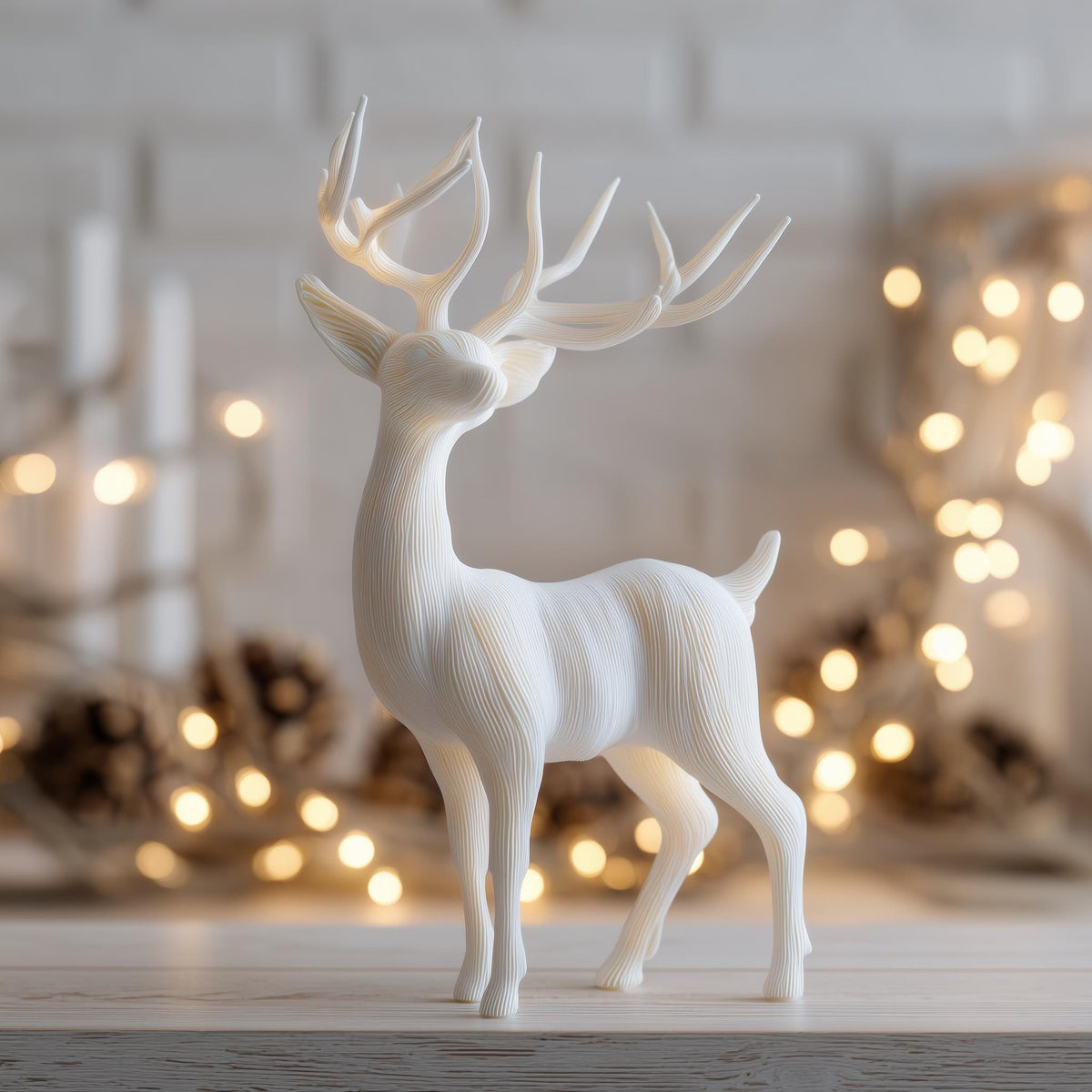 3D printed antlered deer sculpture with detailed branching antlers