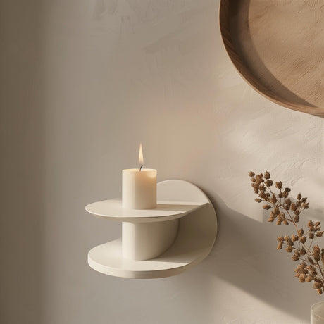 Cream 3D printed geometric frame wall shelf with circular sculptural form