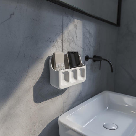 3D printed wall organizer for phone and remote storage