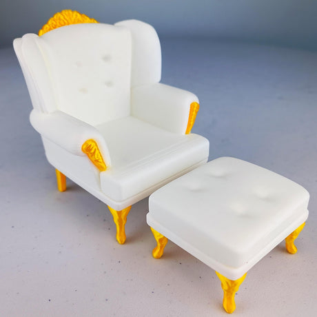 3D printed 1:12 scale Victorian dollhouse sofa and ottoman