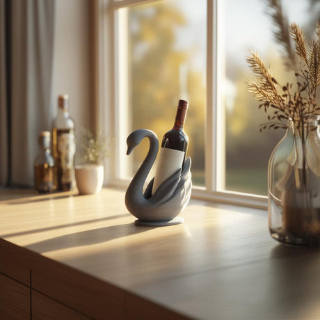 3D printed sculptural swan wine bottle holder