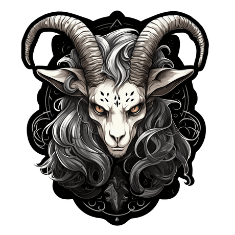 Zodiac Goat Wall Decal in Gothic Pop Surrealism style, featuring a striking goat with horns and flowing hair.