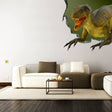 Roaring dinosaur wall porthole decal with a broken-wall illusion