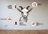 White baby goat wall sticker with Decords symbols for easy application, removal and waterproof material.