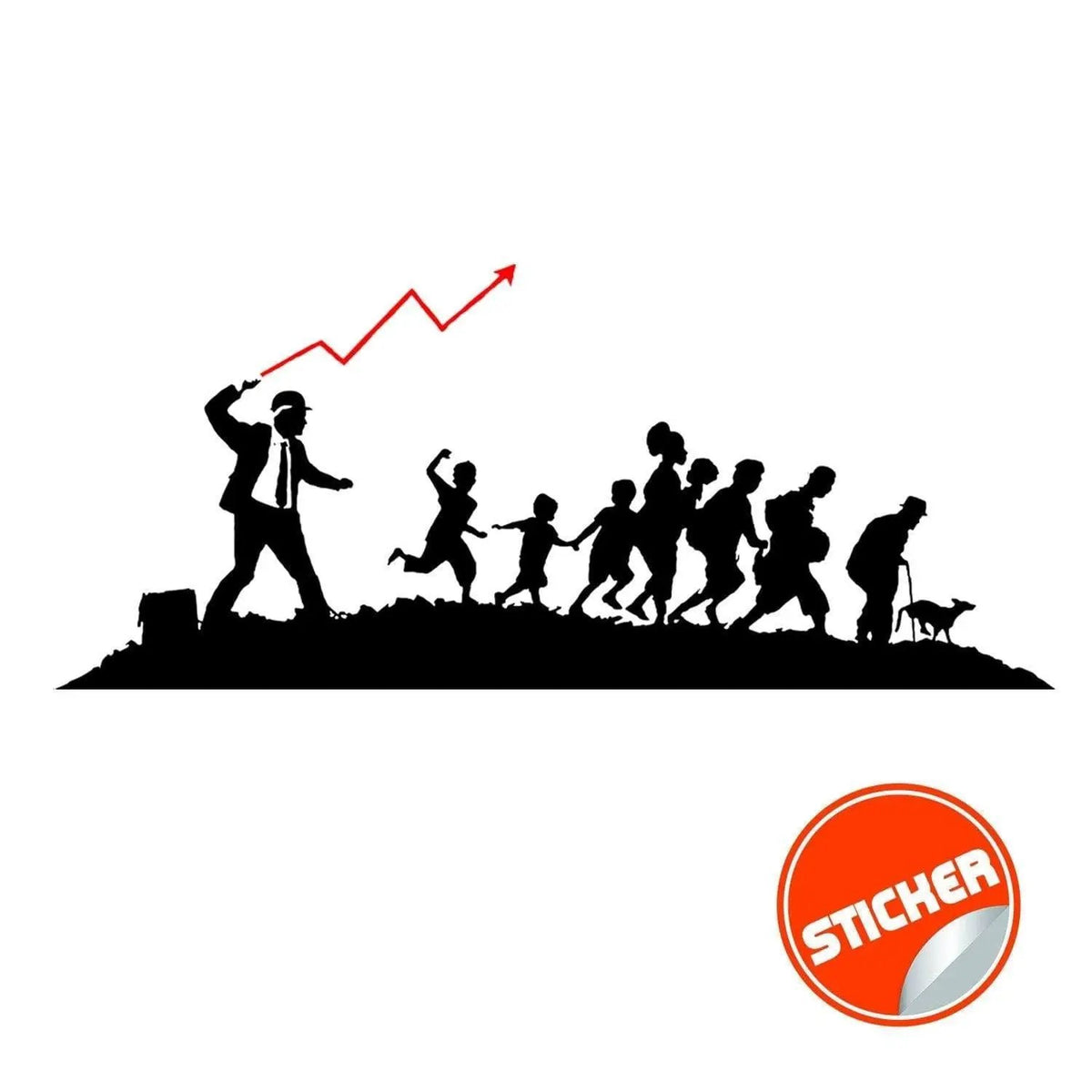Businessman wall sticker showing a leader guiding children beside an upward growth arrow.