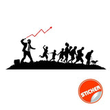 Businessman wall sticker showing a leader guiding children beside an upward growth arrow.