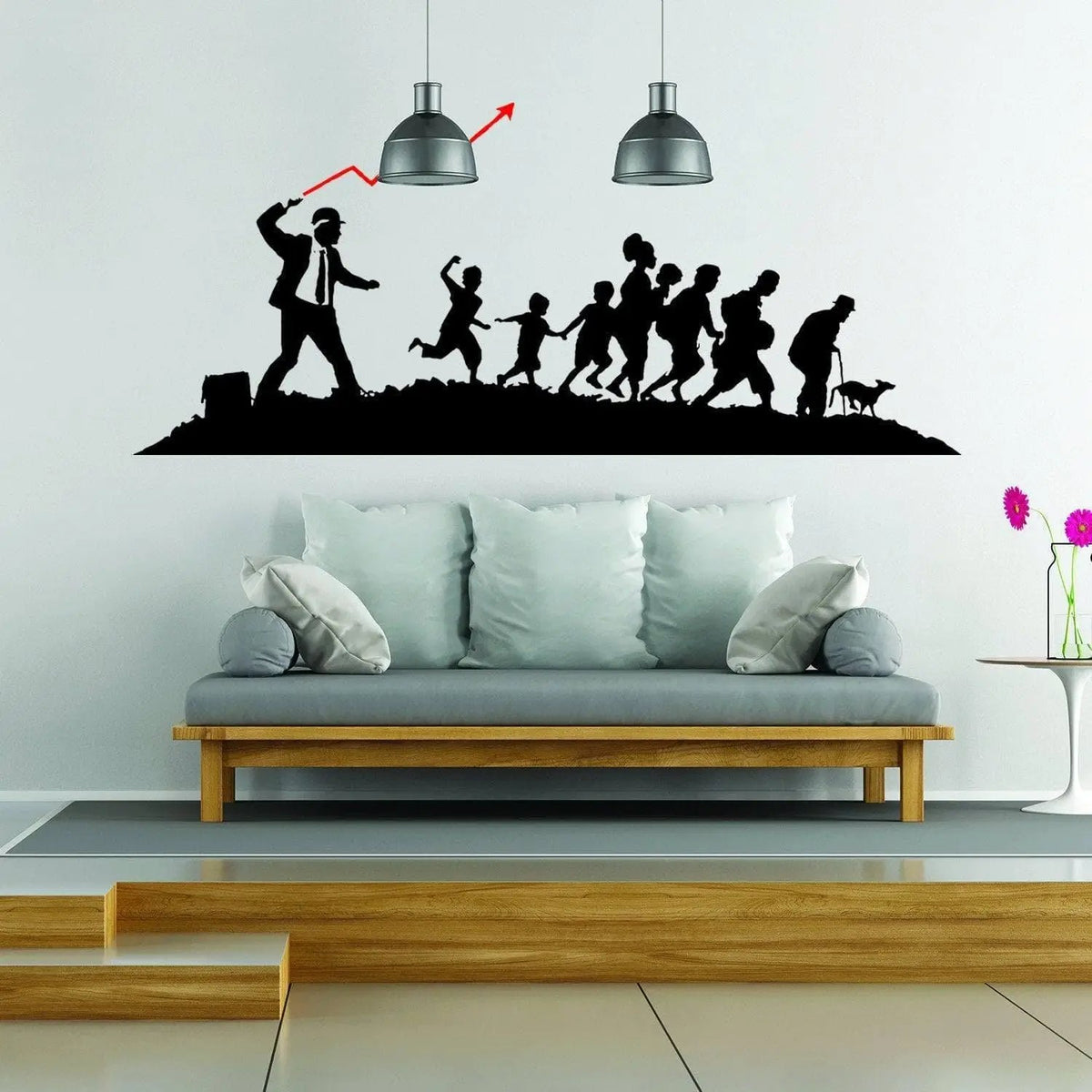 Artistic vinyl wall sticker featuring a businessman leading a group.