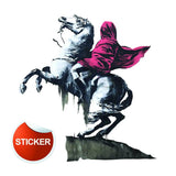 Napoleon vinyl wall art decal showing a horse and rider in a vibrant pink cloak.