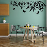Butterflies and swirling vines wall art decal.