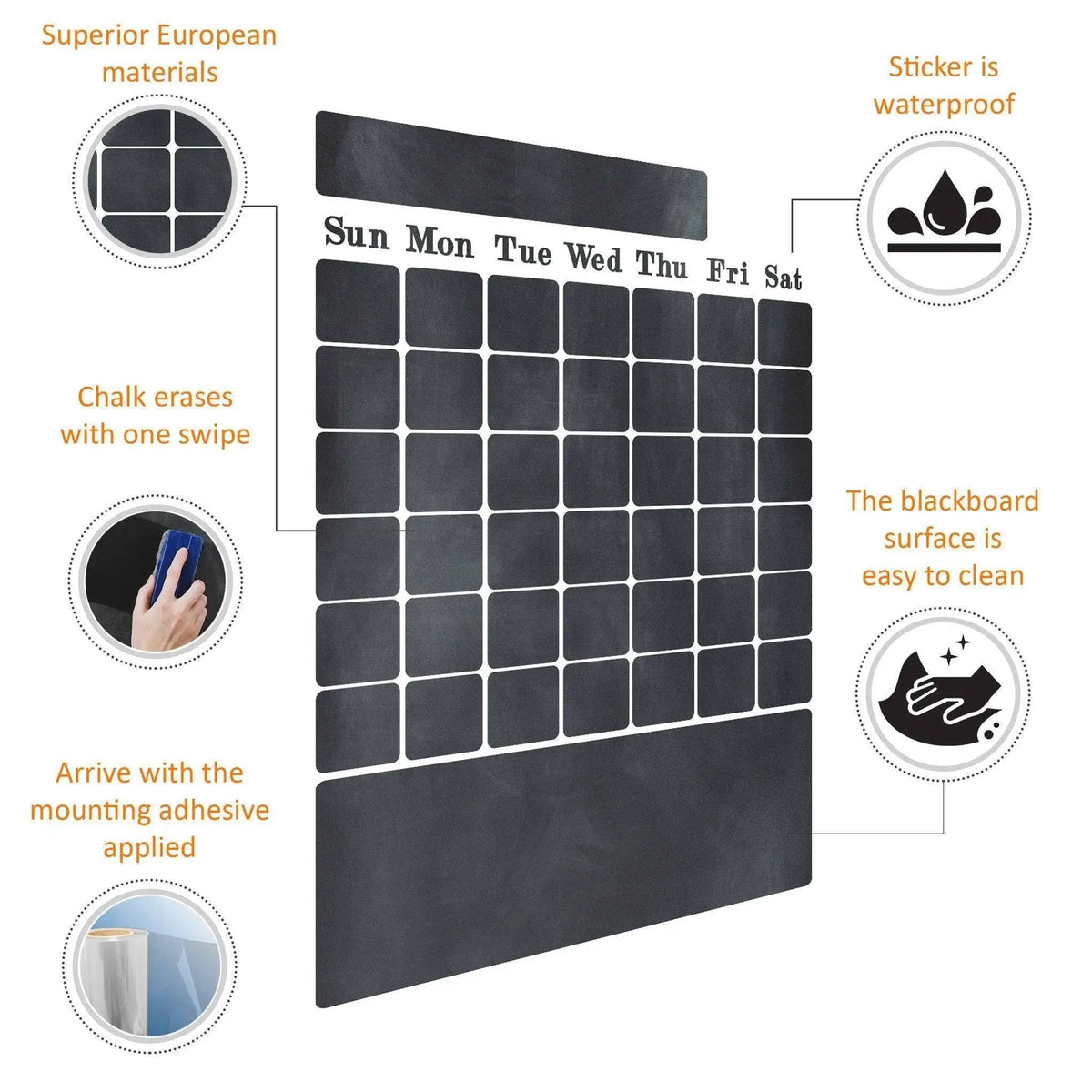 Reusable chalkboard wall decal with weekly planner design.