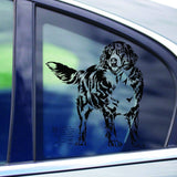 Customizable dog illustration adhesive decal on a car window, showcasing a happy, hand-drawn pet design.