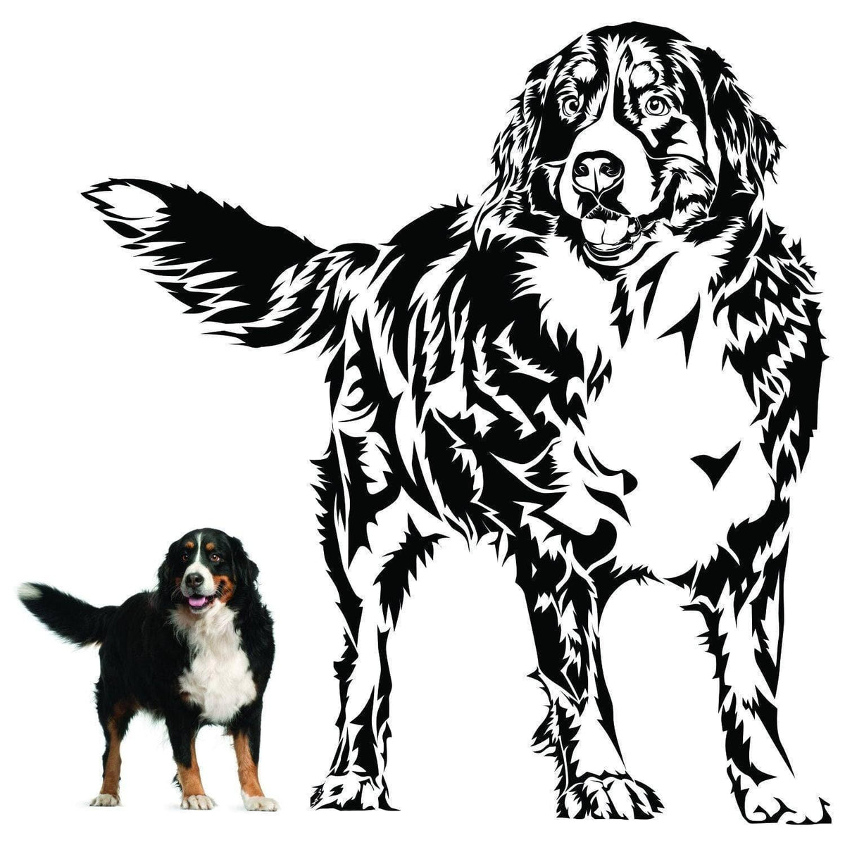 Customizable adhesive decal featuring a hand-drawn illustration of a dog with a smaller photo of the pet beside it.